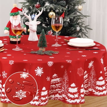 Tablecloth Christmas Snowflake Design – Waterproof Winter Table Cover, Moisture-Proof & Easy Clean – Red Rectangular for Dining Table & Kitchen – 152cm/137x179cm/137x200cm