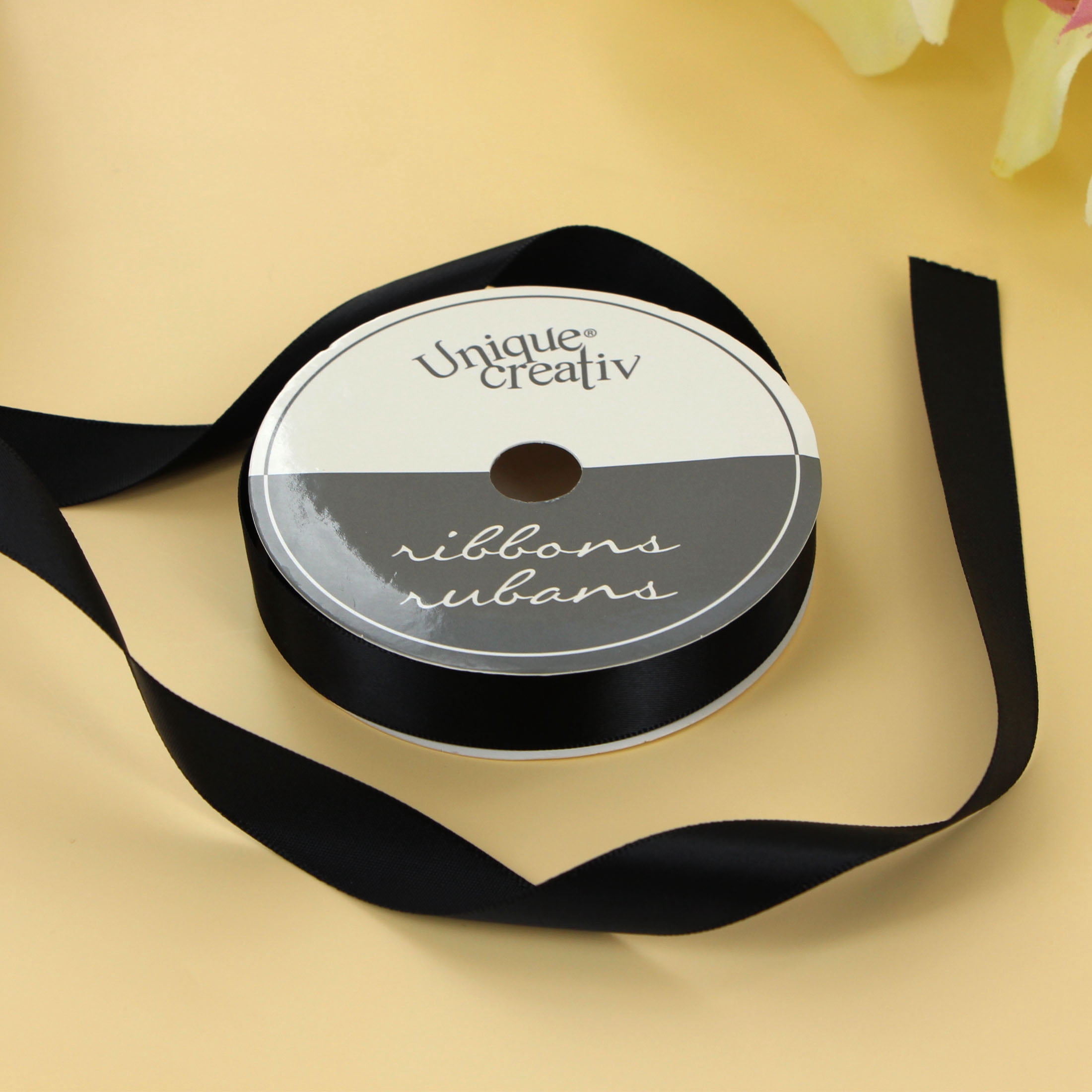 UNIQUE CREATIV Satin Ribbon Black 15 mm (0.59 in) × 5.5 m (⅝ in × 6 yd), 5.49 m (18 ft)