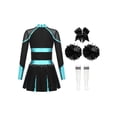 thumbnail image 2 of Eandarui Uniforme de Cheerleading pour Fille Robe Plissée à Manches Longues Tenue de Performance de Cheer d'École 5-16 Ans Bleu Vert&Blanc 6, 2 of 5