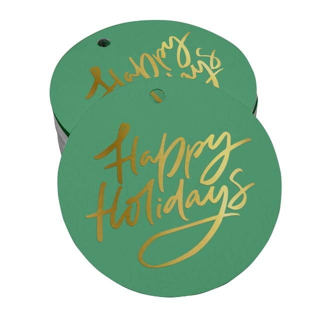 Inkdotpot Happy Holiday Bottle Tag Real Gold Foil Favor Hang Tags Pack Of 50