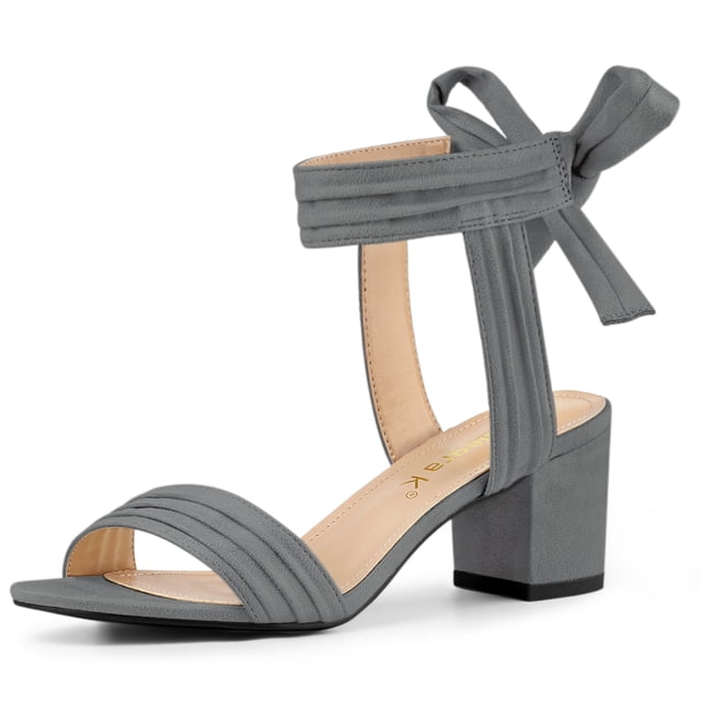 BLISSFUL STEP Women's Open Toe Ankle Tie Back Block Heels Sandals Grey (Size 8)