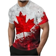 Amzcrzy T-shirts pour hommes M-3XL Mode Feuille d'érable Imprimer T-Shirts à boutons ronds pour hommes T-shirts à manches courtes pour hommes à la fête du Canada