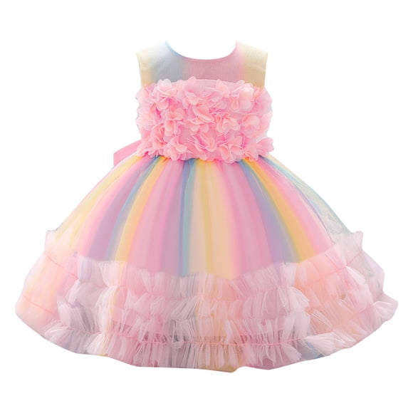 Ketyyh-chn99 Baby Girls Pageant Baptism Dress Toddler Kids Girls Prints Sleeveless Party Hoilday Flower Tulle Mesh Dress Princess Clothes for 18-24 Months,Pink