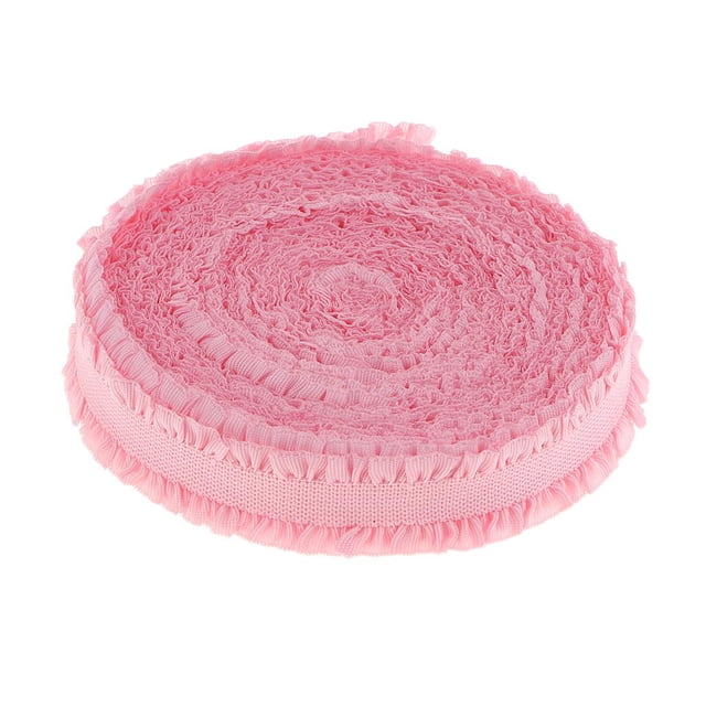 veasfak 1 Roll Picot Lace Double Ruffle Ribbon Sewing Crafts Pink
