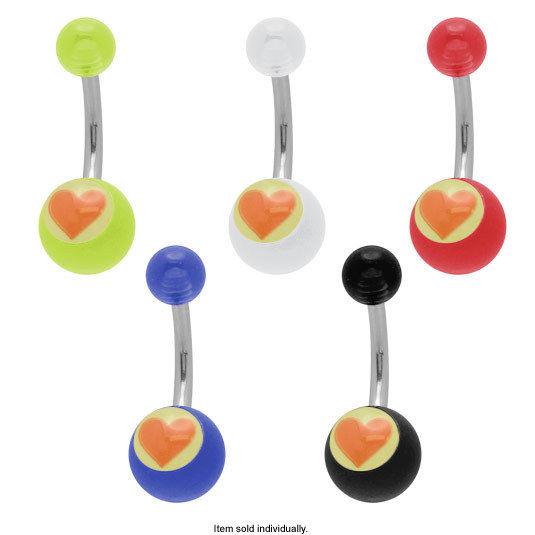 Bague Nombril en Acrylique avec Logo en Forme de Cœur 14 g