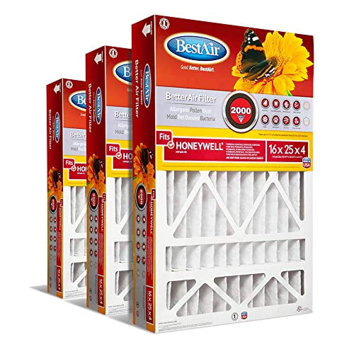 BestAir HW1625-11R Filtre à Air de Four AC, 16 Pouces x 25 Pouces x 4 Pouces, MERV 11, Élimine les Allergènes et les Contaminants, Convient à 100 %, pour Modèles Honeywell, Lot de 3