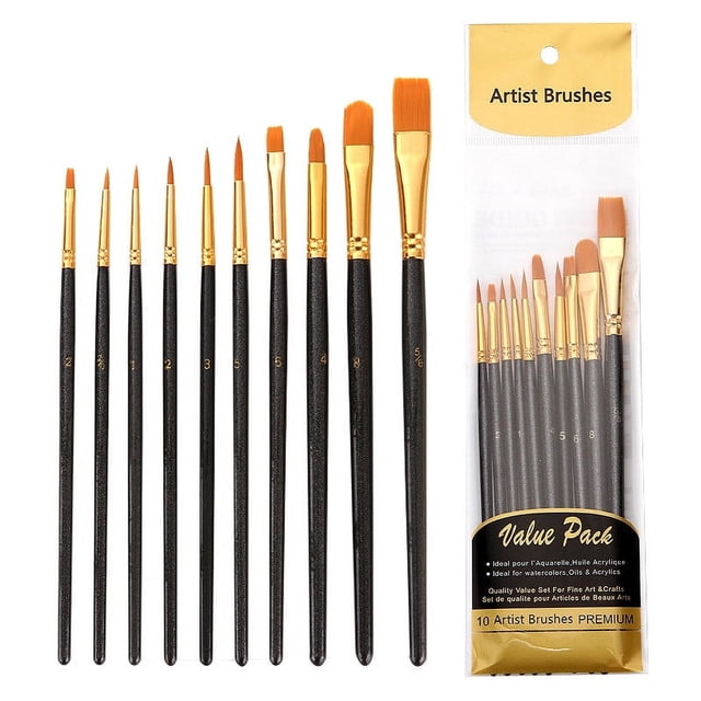 LSLJS Acrylic Paint Brush Set 10 Pcs Nylon Hair Brushes for All Purpose Oil Acrylic Brush