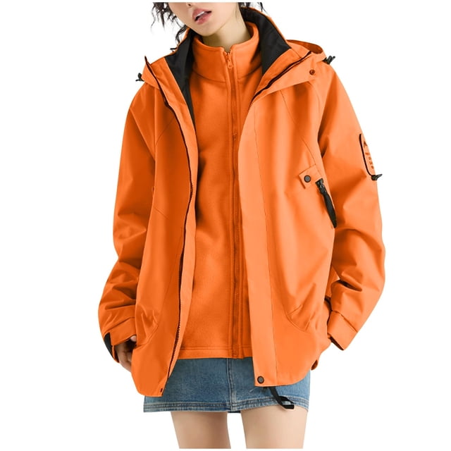 Women's Fashion Solid Color Long Sleeve Waterproof Rain Jacket with Zipper Pockets, Windbreaker Coat for Outdoor Use, Hooded Design for All-Weather Protection