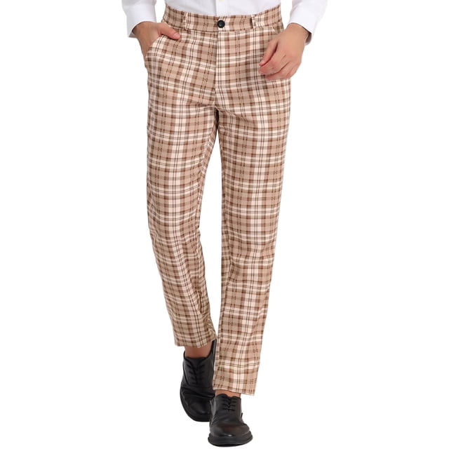 INSPIRE CHIC Pantalon pour Homme à Carreaux Bal Formel Coupe Régulière Pantalon de Complet 38 Kaki