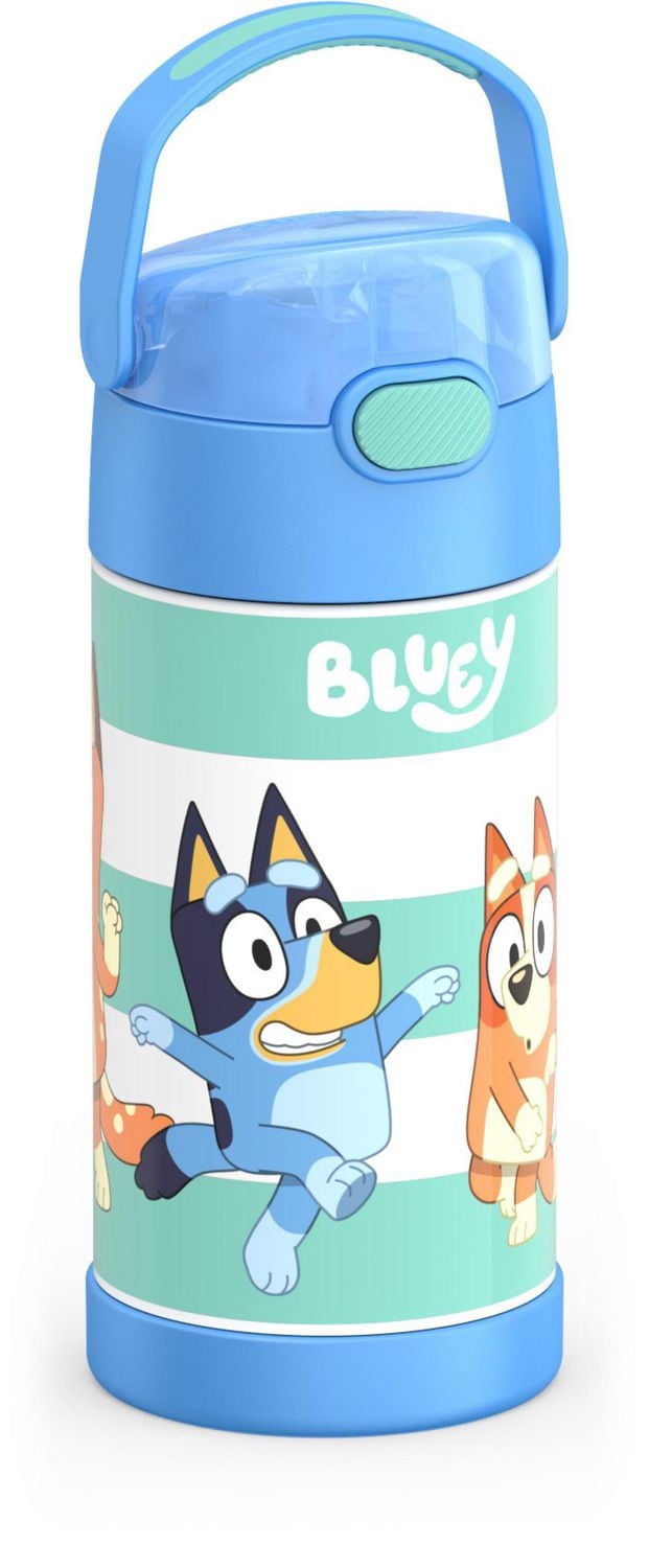Thermos Kids Bouteille d'eau isolée sous vide avec paille rabattable, 355 ml, Bluey