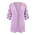thumbnail image 4 of Meichang Summer Cardigans for Women 3/4 Sleeve Mesh Patchwork Kimono Cardigans Solid Lightweight Open Front Cardigans Plus Size Loose Beach Wear Cover Ups, 4 of 5
