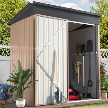 YODOLLA 5 x 3 Ft Metal Outdoor Storage Shed, Sloped Roof and Lockable Door, Grey