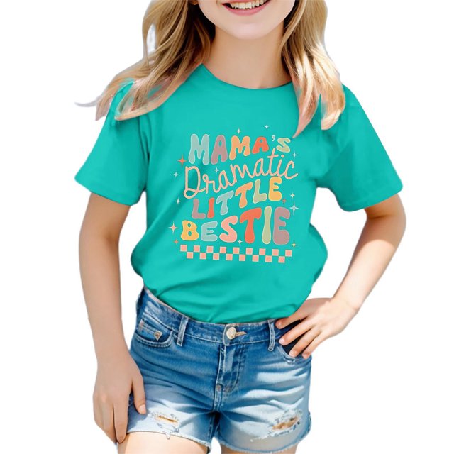 PMVFHDE T-Shirts Graphiques à Manches Courtes pour Filles T-Shirts Robe d'Été pour Filles Impression Goût Col Rond T-Shirt Décontracté Ample à Manches Courtes Vert Menthe, 8-9 Ans