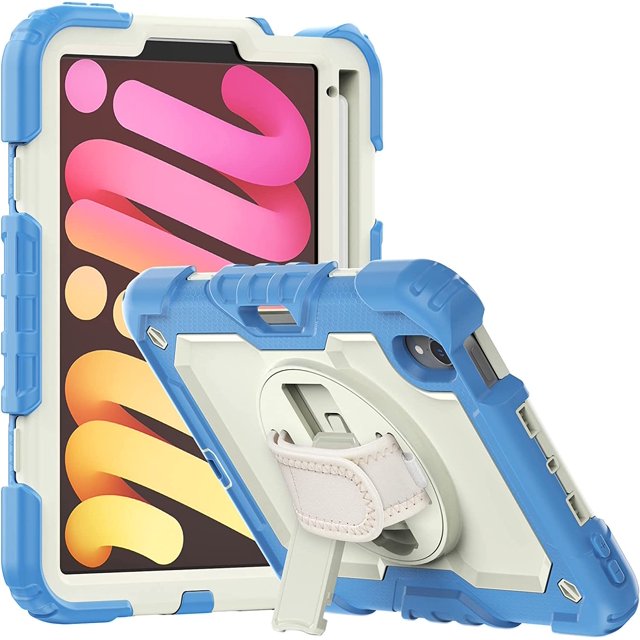 navor Rugged Cover Compatible with iPad Mini 6 (2021), Rotatable Kickstand Shoulder & Hand Strap Shockproof Heavy Duty Protective Case
