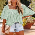 thumbnail image 3 of Womens Bell Sleeve Blouse Crewneck Lace Tops Floral Textured Babydoll Shirts, 3 of 4