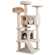 Gymax 52'' Tall Cat Tree Tower w/2 Condos Plush Padded Perch Sisal Scratching Posts Beige