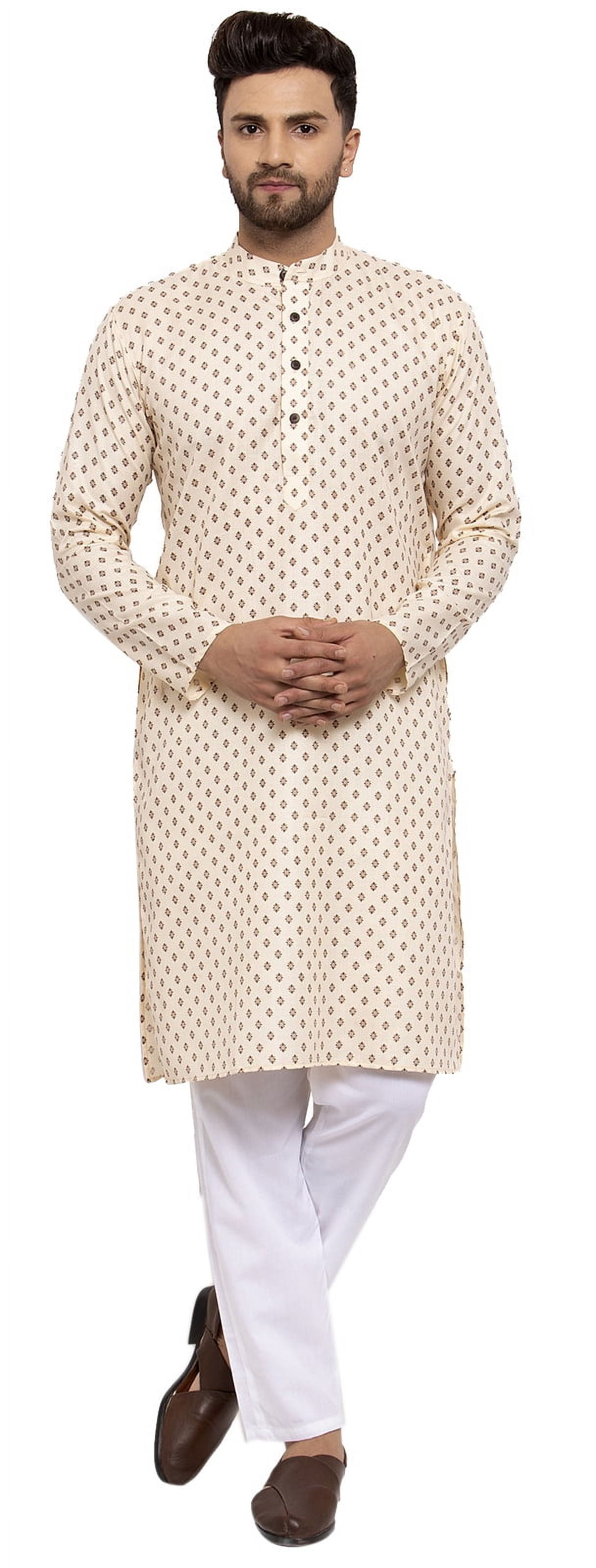 Maple Clothing Kurta Pyjama en Coton Tenue Ethnique Imprimée Indienne Tenue Décontractée (Blanc Cassé, 3TG)