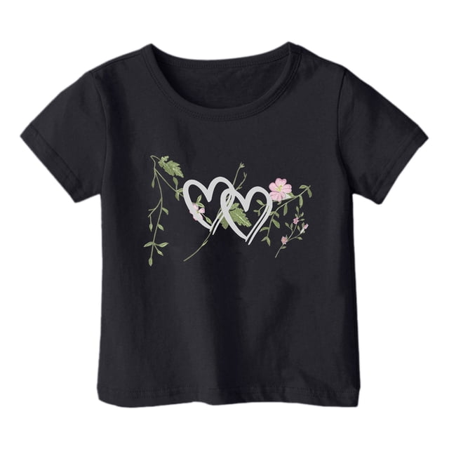 Hfolob Hauts pour Filles Garçon Fille Mode Décontractée Imprimé Col Rond Ample Manches Courtes T-Shirt Haut T-Shirts pour Enfants