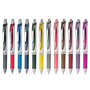 EnerGel Stylo à rouleaux en gel rétractable, 0.7 mm, Point moyen, Couleurs assorties, boîte de 12