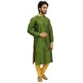 thumbnail image 4 of Atasi Dupion Kurta Pyjama Classique Vert pour Homme Tenue de Fête Chemise de Designer-L, 4 of 7