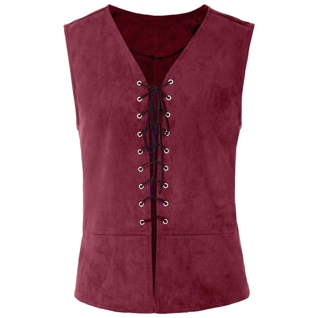 LSLJS Gilet Médiéval Vintage pour Homme Sans Manches à Lacets Style Renaissance Gothique,