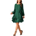 thumbnail image 4 of INSPIRE CHIC Robe Patineuse Mini Évasée pour Femme d'Automne à Col Rond à Manches Longues avec Ceinture à la Taille à Volants TG Vert Foncé, 4 of 5