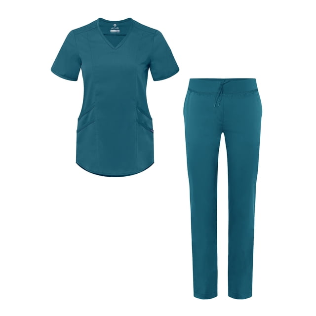Adar Ensemble de Sarrau Pro pour Femmes - Haut de Sarrau Moderne à Col en V et Pantalon de Sarrau de Yoga Ajusté