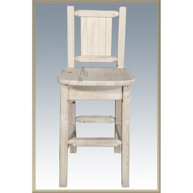 Montana Woodworks MWHCBSWNRLZBEAR Homestead Back Barstool with Laser Engraved Bear Design