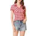 thumbnail image 1 of INSPIRE CHIC Chemises à Carreaux pour Femmes Col en Pointe Blouses Boutonnées TG Rouge Blanc, 1 of 7