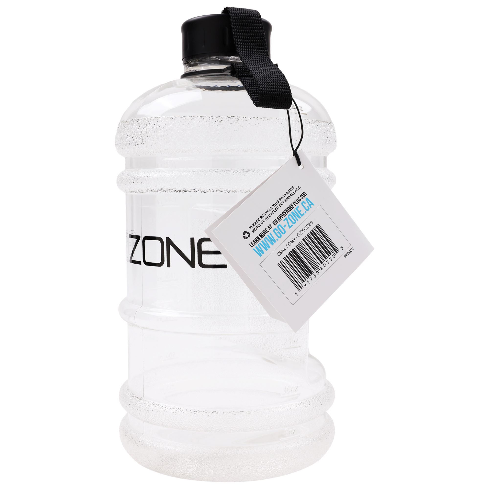 GoZone Pichet à Bouteille d'eau, Pichet à eau de Sport d'un Demi-gallon avec Poignée de Transport, Transparent, 64 oz