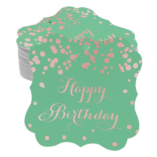 Inkdotpot Real Rose Gold Foil Happy Birthday Tags Favor Bracket Shape Hang Pack Of 50 Paper Tags