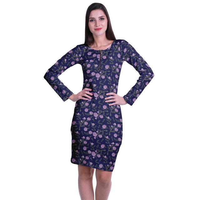 Moomaya Womens Full Sleeve Printed Midi Length Printed Bodycon Dress