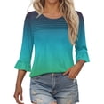 thumbnail image 1 of Plebaso Womens Summer Tops Ruffle 3/4 Length Sleeve Round Neck Shirts Pleated Casual Loose Tunic Blouses, 1 of 6