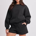 thumbnail image 4 of IROINNID Survêtement pour Femmes Ensemble 2 Pcs Rabais Blouse à Col Rond Hauts à Manches Longues Chandail Shorts Ensemble Décontracté Ensemble de Jogging, Noir, 4 of 9