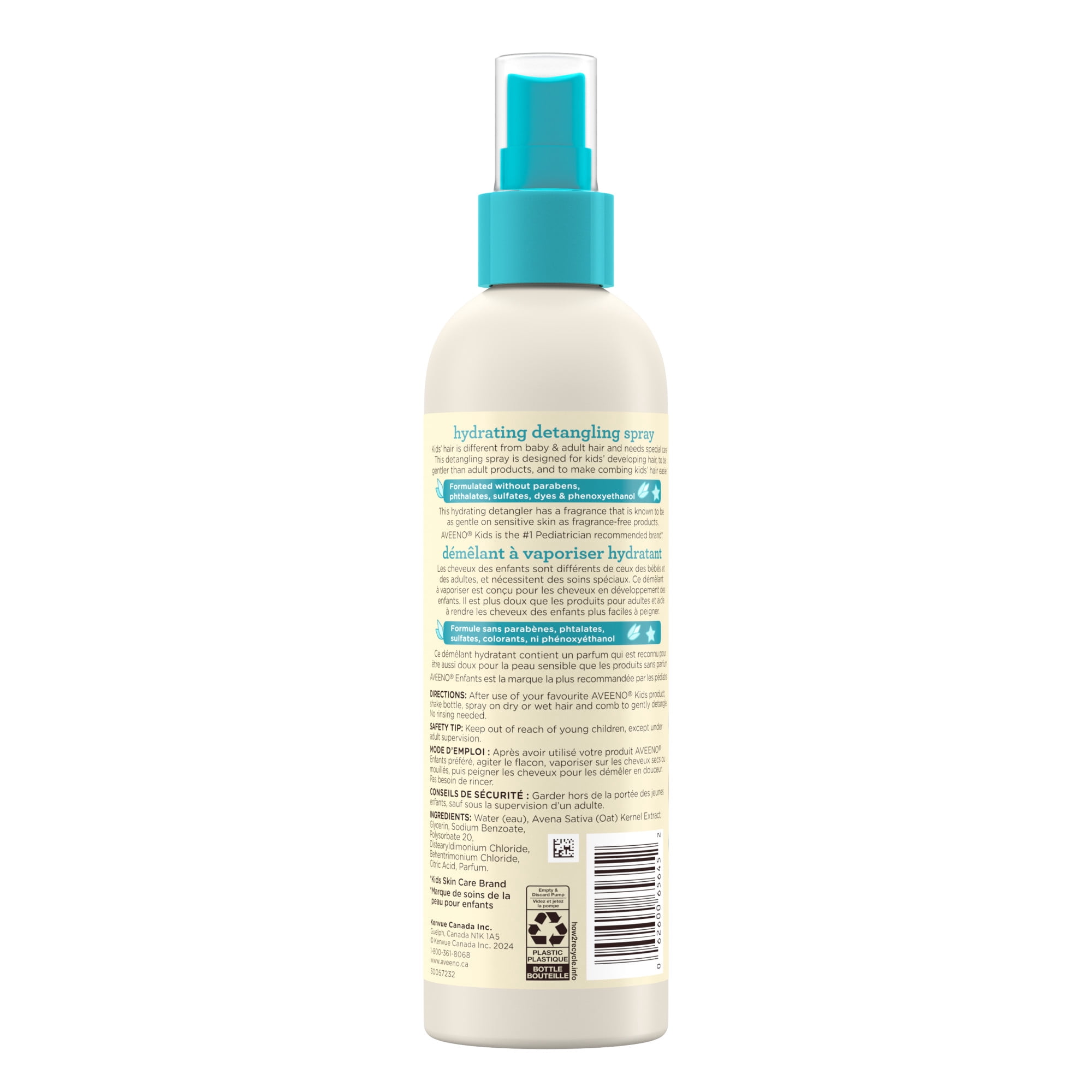 Aveeno(R) Kids Hydrating Detangling Spray with Oat Extract, Quickly & Gently Detangles Kids' Hair, Tear-Free & Suitable for Skin & Scalp, Light Fragrance, Hypoallergenic