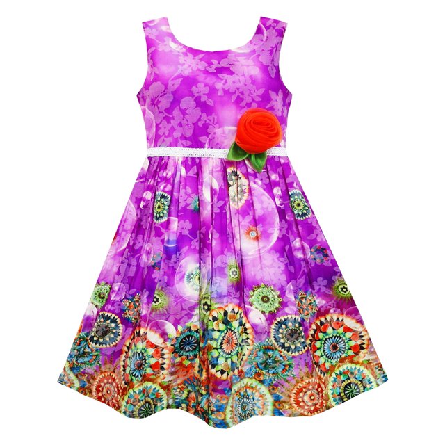Robe Fille Sans Manches Style Peinture Fleur Violette 5 Ans
