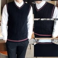 thumbnail image 4 of TOPTIE Men's 100% Cotton Knit Sweater Vest, V Neck Cable Pattern, 4 of 9