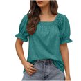thumbnail image 1 of Birdeem Hauts Blouses Décontractés pour Femmes à Couleur Unie à Encolure Carrée à Manches Courtes, 1 of 8