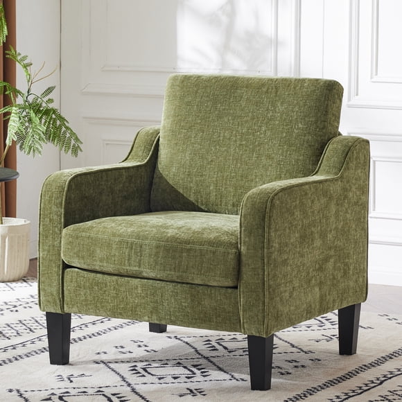 Ktaxon Accent Chair with Thick Cushion, Mid-Century Modern Single Sofa Chenille Armchair for Living Room, Bedroom Green
