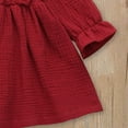 thumbnail image 5 of Splozh Fall Long Sleeve Dress Toddler Kids Baby Girl Solid Linen Button Ruffle Party Dress Clothes Red,5-6 Years, 5 of 5