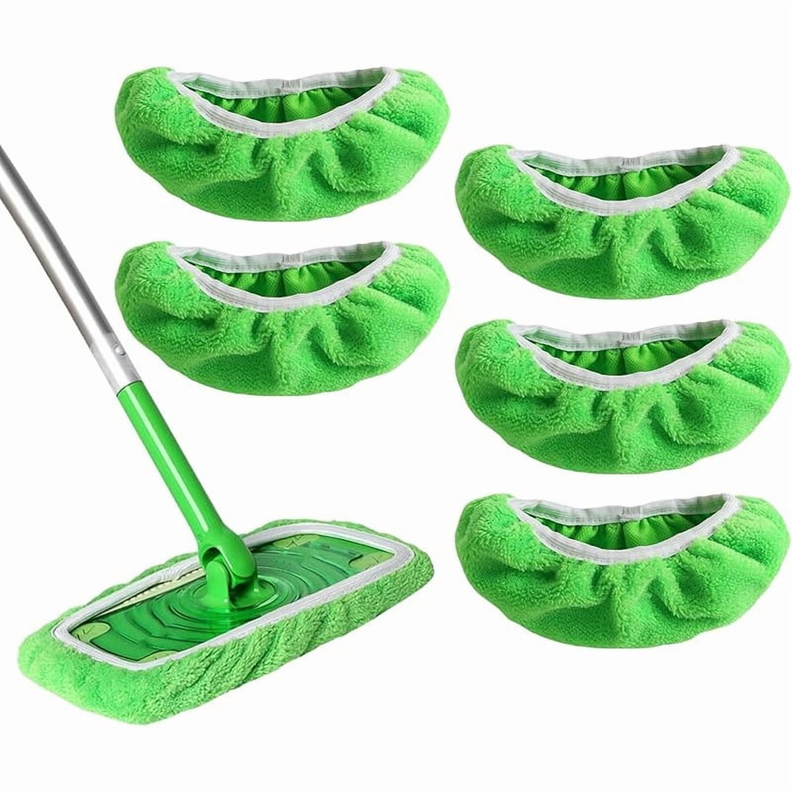 Jinswick 5 Pcs Reusable Mop Pads Compatible with Swiffer Sweeper Mop, Wet and Dry Flat mop Cover, Washable Swiffer Pads for Surface/Hardwood Floor Cleaning (Mop is Not Included)，Green