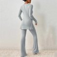 thumbnail image 3 of Women's Two Piece Knit Tracksuit - Crew Neck Tee & Wide Pants, Polyester Spandex, Slit Hem, Casual Matching Set, 3 of 4