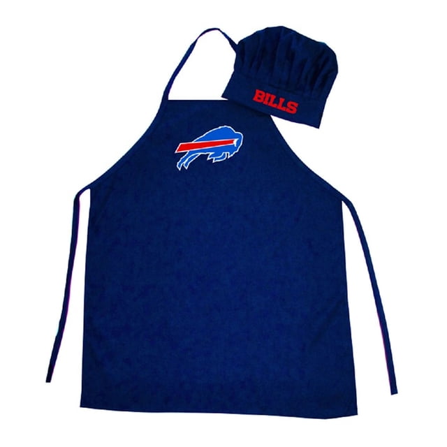 NFL Buffalo Bills Ensemble de Toque et Tablier de Chef avec Logo d'Équipe Sportive Comprenant un Tablier Bleu Foncé avec le Logo Buffalo Bills à l'Avant et un Toque de Chef Assorti avec Texte « Bills » en Rouge. le Tablier Comprend des Attaches de Cou et de Taille Ajustables, Tandis Que le Toque de Chef a une Sangle Velcro pour un Ajustement Confortable. sous Licence Officielle et Convient aux fans pendant la Cuisson Ou les Tailgates. Taille Unique Convient à la Plupart des Adultes.