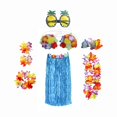 thumbnail image 1 of Ensemble de Costume Jupe Hawaïenne Tropicale Lunettes Accessoire Ajustable Extensible Femmes 80 cm, 1 of 8