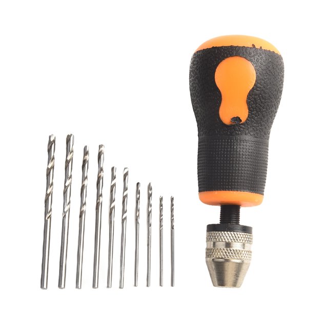 Perceuse à Main Portable Mini + 10 Pcs Perceuses 0.5-3,2mm Outil DIY