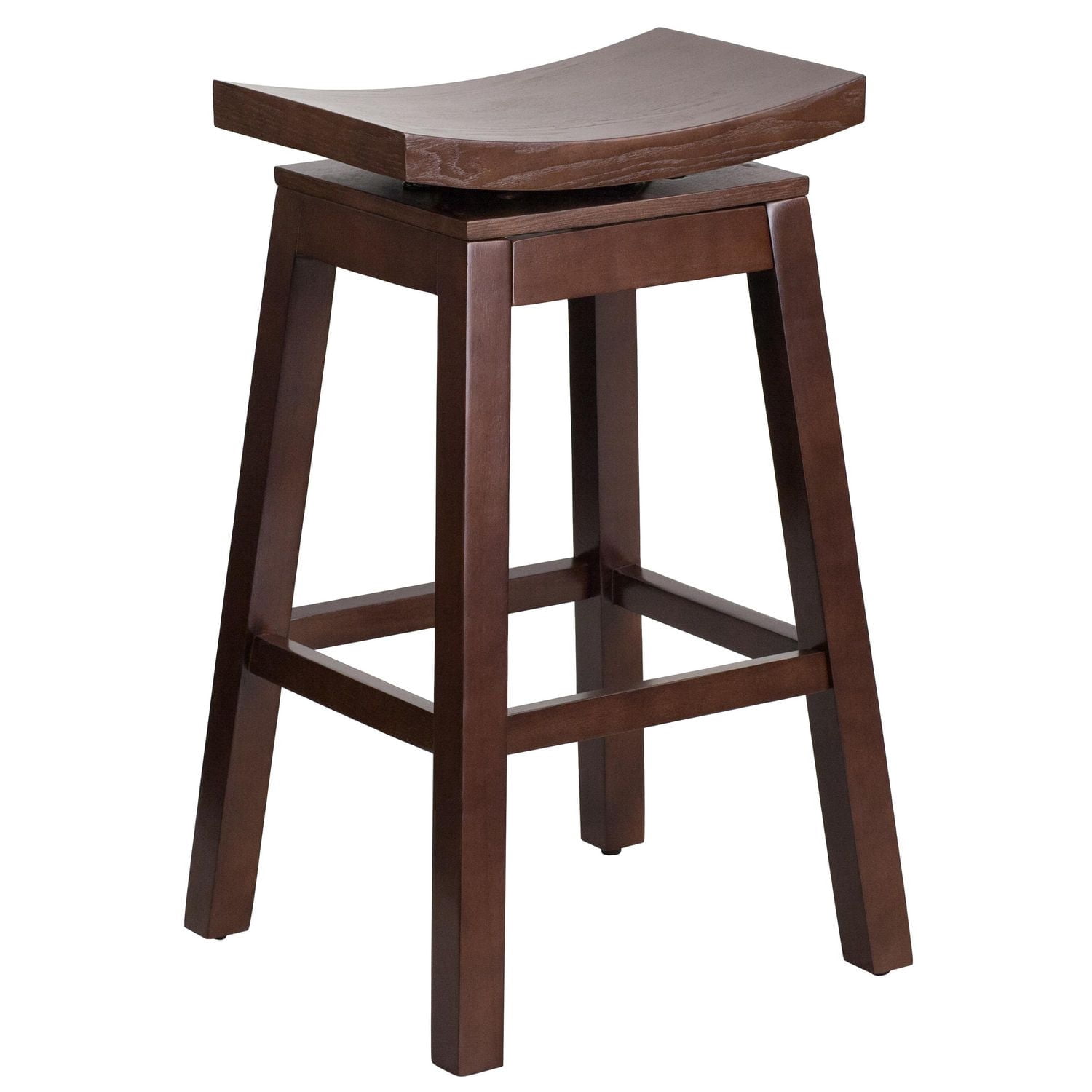 30'' High Saddle Seat Cappuccino Wood Barstool with Auto Swivel Seat Return
