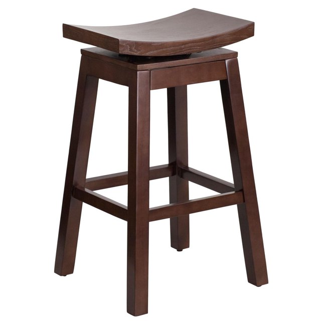 30'' High Saddle Seat Cappuccino Wood Barstool with Auto Swivel Seat Return