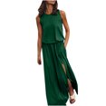 thumbnail image 1 of QIPOPIQ Robes pour Femmes Robe Midi à Étages Manches Courtes Tendance Aguichant Décontractée Robes Robe d'Été Sans Manches Col Rond Uni Robe à Fente Offres 2023, 1 of 5