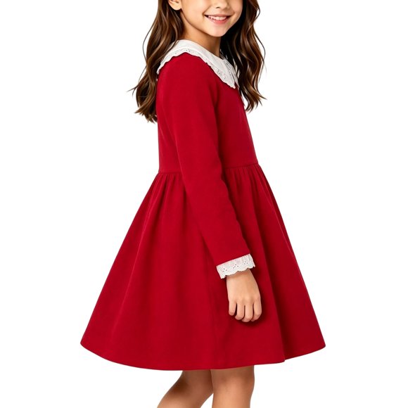HAiming Girls Long Sleeve Dresses Smocked Christmas Loose Casual Trendy Midi Dresses Fall Going out Dresses 2-10 Years