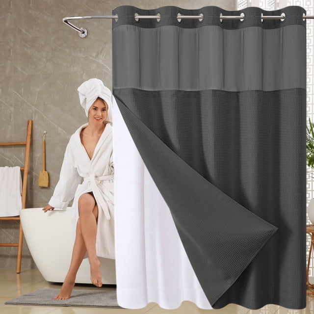Rideau de Douche avec Poids Magnétiques / Tissu Polyester Robuste / Rideau de Salle de Bain Résistant à l'Eau pour Maison, Appartement, Dortoir, VR / Conception Réversible 71 x 80 Pouces avec Grands Oeillets